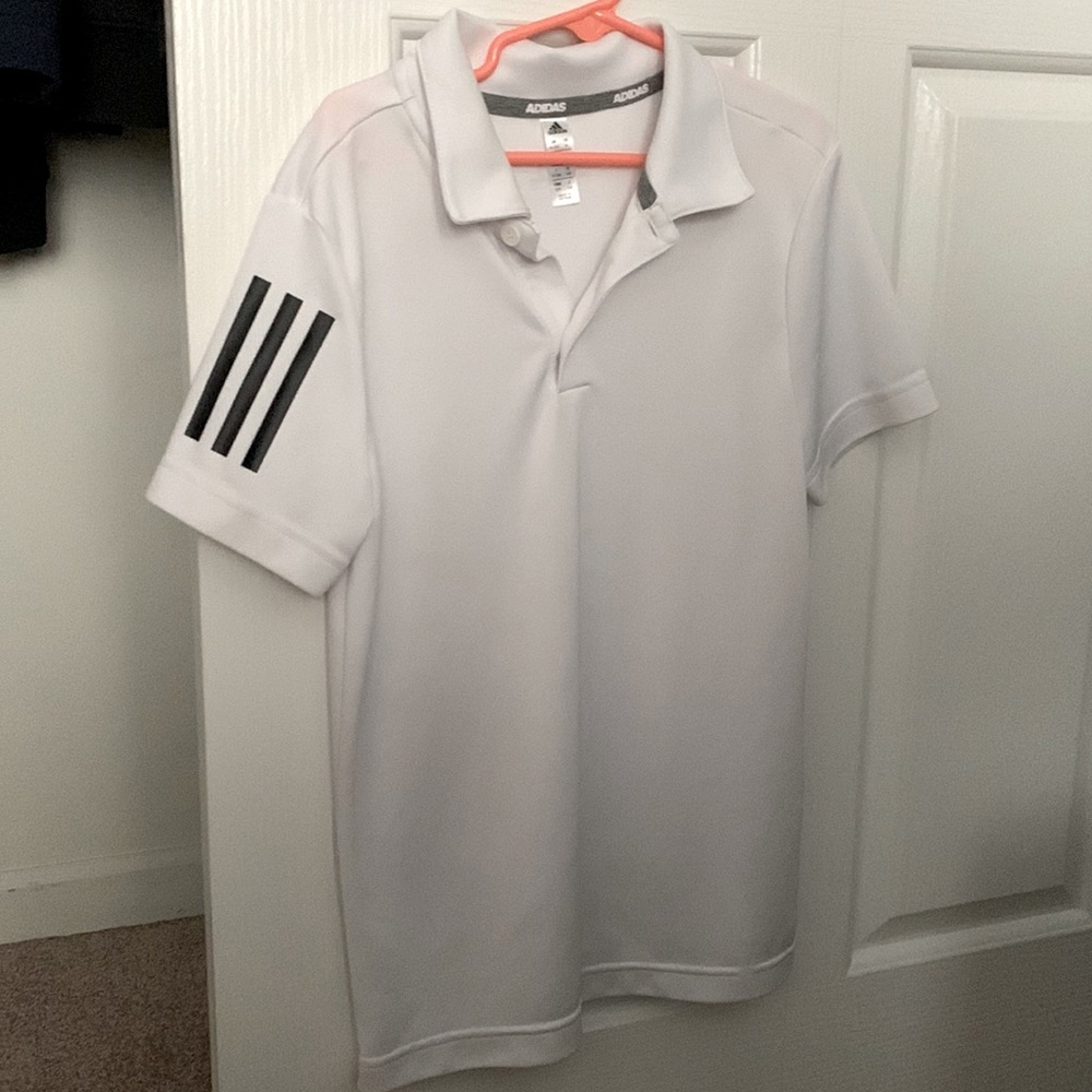 White adidas dry fit golf/soccer polo